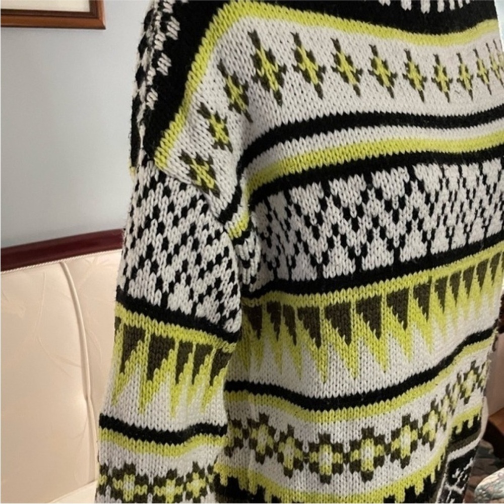 Twik White Black & Yellow Oversized Crewneck Grandpa Knit Sweater Size XS - Picture 9 of 10